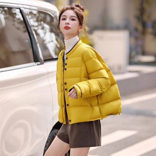 时尚撞色短款羽绒服，保暖90鸭绒外套面包服潮HR-YAX2539 商品图3