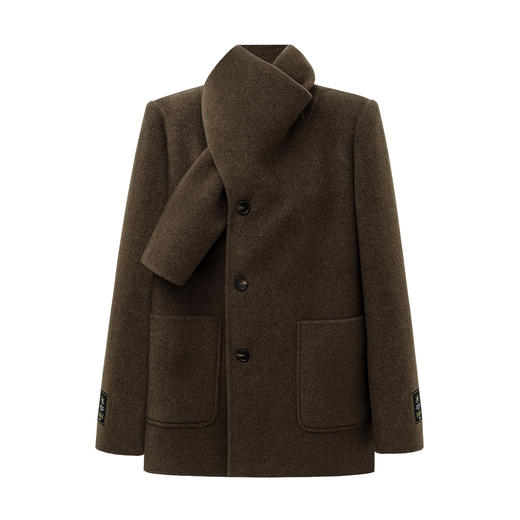 SELFWHO绵羊毛混纺围巾领双面呢外套女2025冬新款中长款毛呢大衣 商品图4