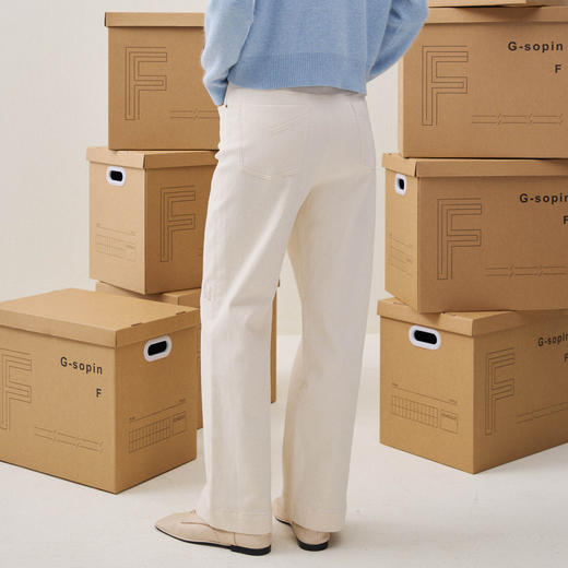 谜底直筒白色牛仔裤长裤2025年冬季新品亲肤绣花宽松女254MJ1478 商品图2