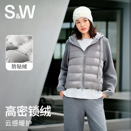 【sw速惟】拉链女拼接正肩袖连帽薄款女装女士百搭宽松羽绒服防泼水1320 商品图2