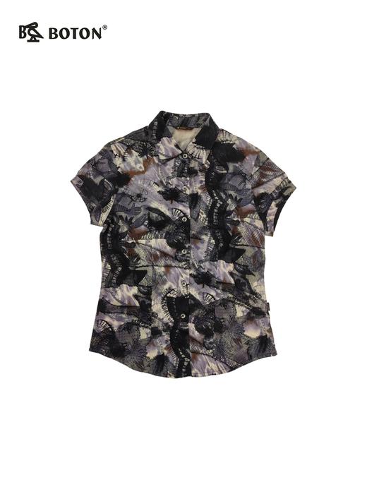 【第2件半价！尾货清仓不退换】波顿女士夏季复古风暗纹印花短袖 柔滑修身设计感小众款LT166 商品图3