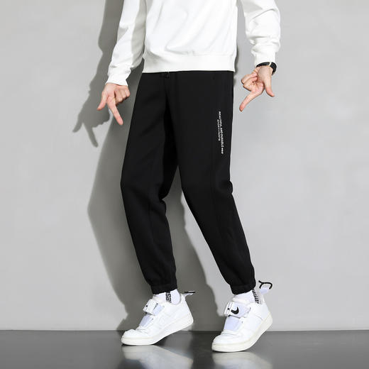 罗蒙加绒休闲裤男士针织四面弹卫裤抗皱耐磨松紧腰设计撞色抽绳时尚百搭长裤子 商品图2