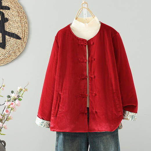 GYH 3757新中式棉服丝绒复古保暖外套国风棉衣 商品图0