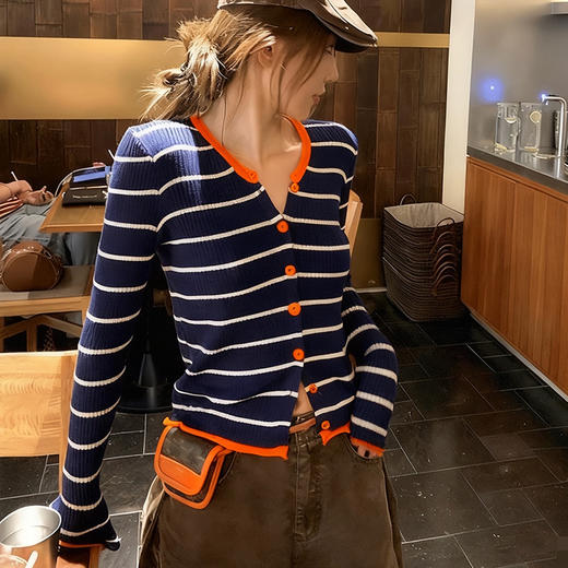 韩系撞色条纹针织开衫 | 韩国跟单大爆款🔥撞色时髦摆脱路人感，含羊毛！【3-5天发货】 商品图2
