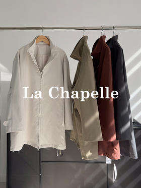 会员福利【官网1k+极简高智感】拉夏贝尔/La Chapelle休闲风衣外套时尚双拉链挺阔立领中长款外套