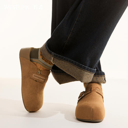 西遇包头勃肯鞋女新款秋冬复古花边松糕一脚蹬厚底博肯半拖鞋V0057235 商品图3