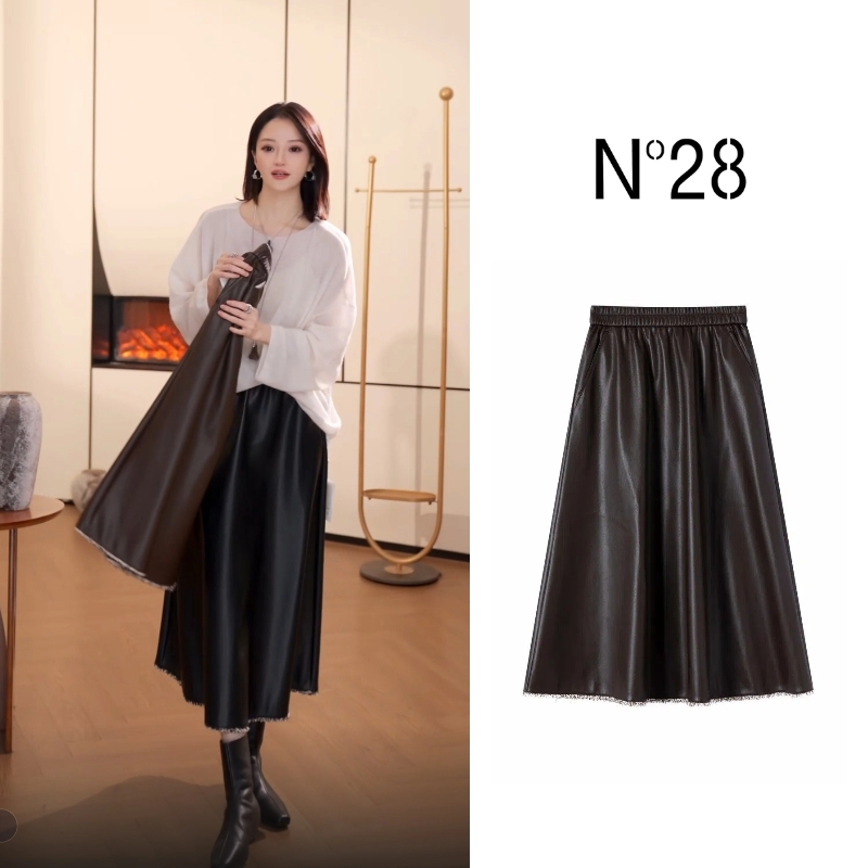 【破价】N°28 2025秋季新款琥珀流光显瘦A字裙优雅半身皮裙895381Q051 -12.14直播