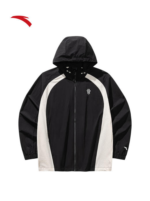 安踏欧文系列 男女同款新款宽松梭织外套休闲潮流运动上衣172531601 基础黑/泥沙灰-5 商品图5