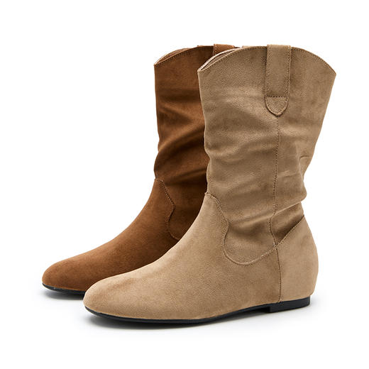 西遇平底西部牛仔靴女新款秋冬复古V口堆堆靴子圆头勃肯短靴V2257192 商品图4