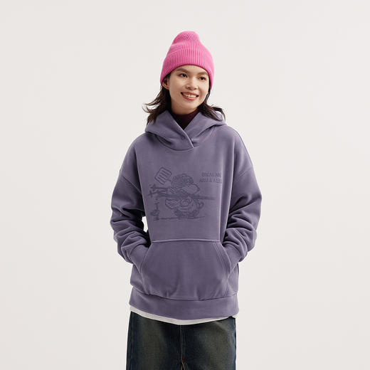 森马史努比系列卫衣女中长款假两件图案冬oversize摇粒绒连帽衣服 商品图1