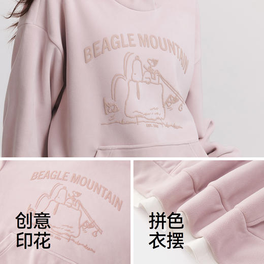 森马史努比系列卫衣女中长款假两件图案冬oversize摇粒绒连帽衣服 商品图3