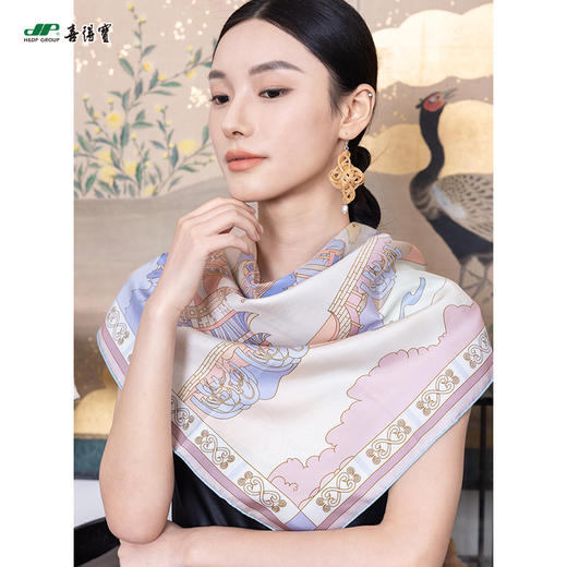 喜得宝文创丝巾《最杭州·十境流光·数码双面斜纹方巾》杭州丝绸100%桑蚕丝斜纹绸 商品图0