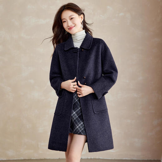 温柔气质紫色双面呢毛大衣，翻领洋气减龄毛呢外套HR-SHIY2629 商品图0