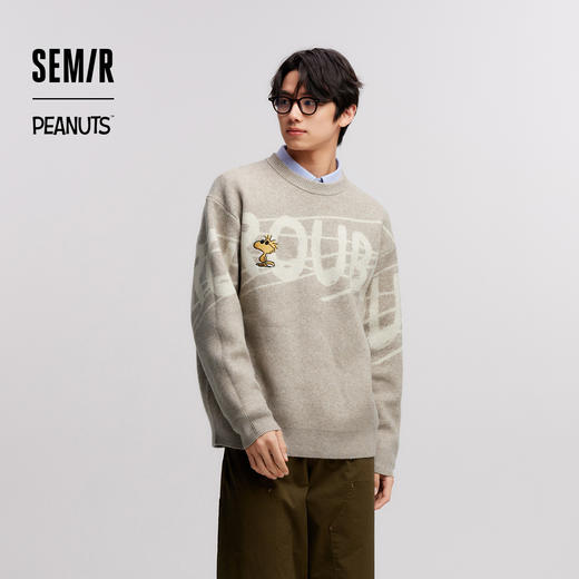 森马史努比系列毛衫男冬提花绣花针织衫情侣宽松套头毛衣内搭外穿 商品图0