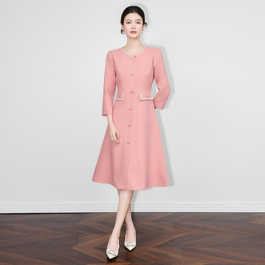 「高货wl」全新升级【铂金会员339/天猫459/差价120】(71406)洛诗琳轻奢名媛小香风连衣裙2025秋冬气质收腰重工钉珠裙 商品图0