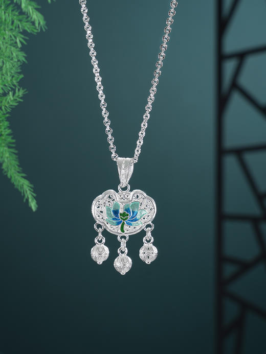子佩集【莲渡清欢】S990银套链【MXTL033】花丝锁珐琅彩项链2510 商品图3