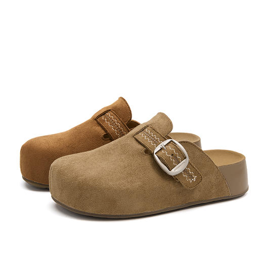 西遇包头勃肯鞋女新款秋冬复古花边松糕一脚蹬厚底博肯半拖鞋V0057235 商品图4