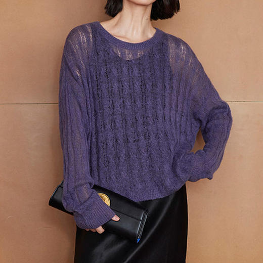 馥迦高级优雅薄款圆领镂空针织衫 商品图4