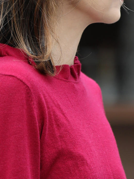 TYNVIE 荷叶边饰边袖口针织毛衣 - 酒红色 商品图6