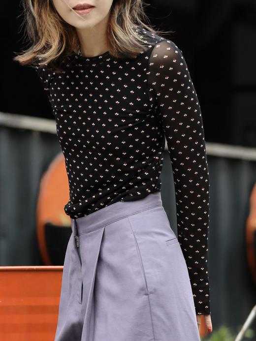 TYNVIE 黑色迷你花卉透视袖上衣 商品图3