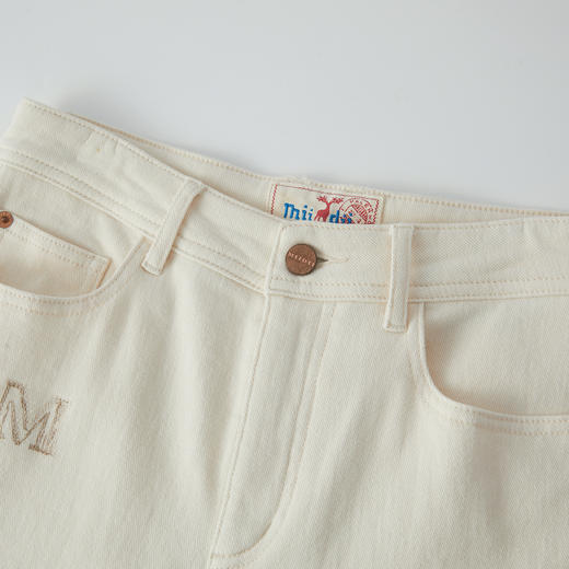 谜底直筒白色牛仔裤长裤2025年冬季新品亲肤绣花宽松女254MJ1478 商品图3