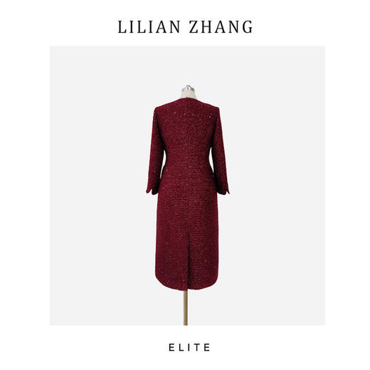 定制静奢风—法式雅蕴—香榭丽舍—高定酒红金丝小香风连衣裙2501217 商品图1