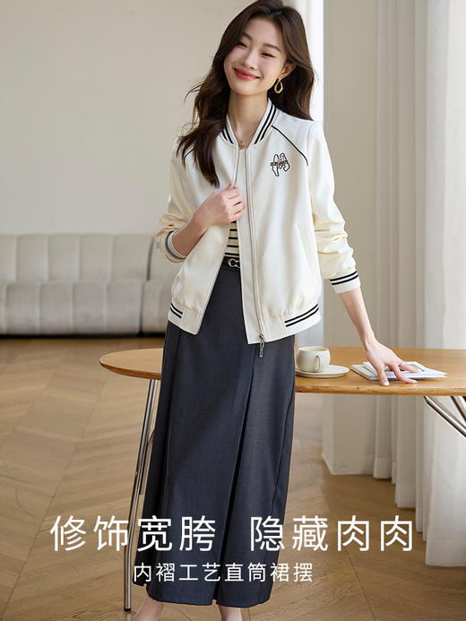 【五折购】熙世界灰色西装半身裙女2025春秋新款中长款高腰显瘦a字包臀长裙 商品图2