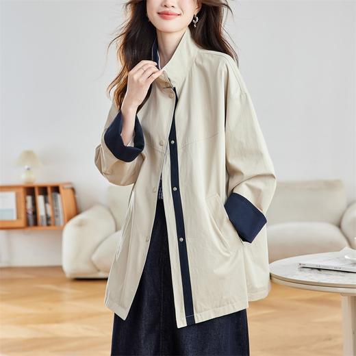 馥迦高级感撞色立领中长款风衣 商品图1