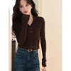 鹿向南「未央歌诗」咖色V领毛衣长袖打底衫修身巨显瘦上衣女秋季 商品缩略图0