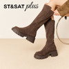 星期六黑色绒面百搭厚底过膝长靴SSD4117140 商品缩略图6