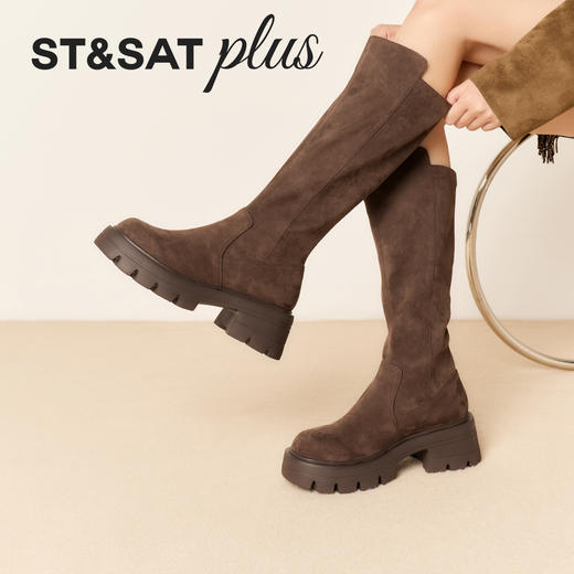 星期六黑色绒面百搭厚底过膝长靴SSD4117140 商品图6