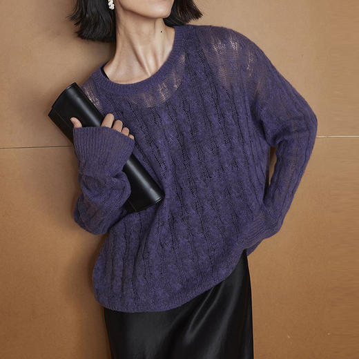 馥迦高级优雅薄款圆领镂空针织衫 商品图6