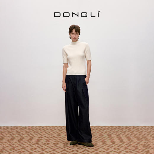 东黎 • 你本珍贵 万物共生-短袖 小山羊绒女士秋季抽条高领半袖 5488 商品图1