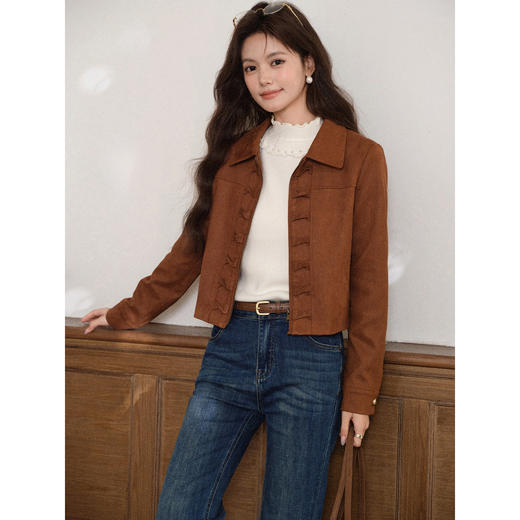 鹿向南「软糯花香」杏色长袖针织衫女早秋小众设计感半高领打底衫 商品图1