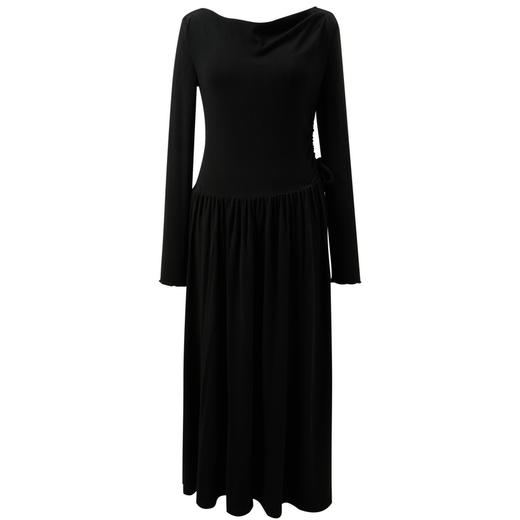 三彩【墨染倾城】2025冬季新款荡领连衣裙收腰A字裙长裙C 商品图4