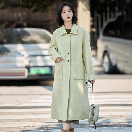 MEIQIN727韩系新款娃娃领双面绵羊毛大衣女2025过膝长款双面呢气质毛呢外套 商品图3