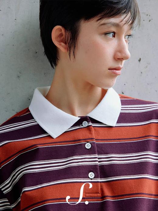 shyshystill/shy202411043/缤纷撞色粗细宽条纹松弛感复古休闲polo长袖 商品图1