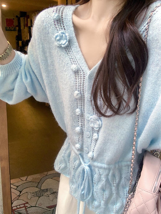 【169元任选2件】现货！v领蓝色长袖镂空针织衫 商品图12