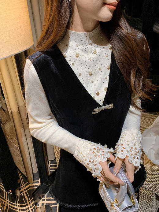 张心子【温暖冬日】半高领重工钉珠毛衣上衣 U2511024 商品图3