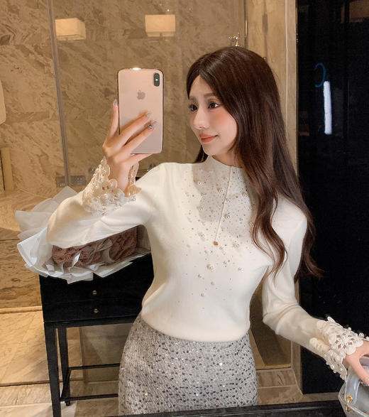 张心子【温暖冬日】半高领重工钉珠毛衣上衣 U2511024 商品图1