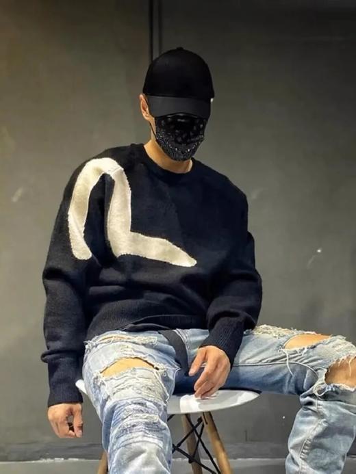 王一博同款EV福榊情侣款羊毛混纺大图案提花圆领毛衣 商品图1