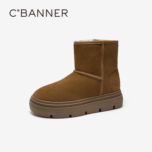 千百度厚底时尚雪地靴女加绒复古短靴保暖增高棉鞋A25770711 商品图1