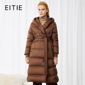 EITIE爱特爱腰带收腰长款保暖加厚纯色连帽防风羽绒服冬新款8011706