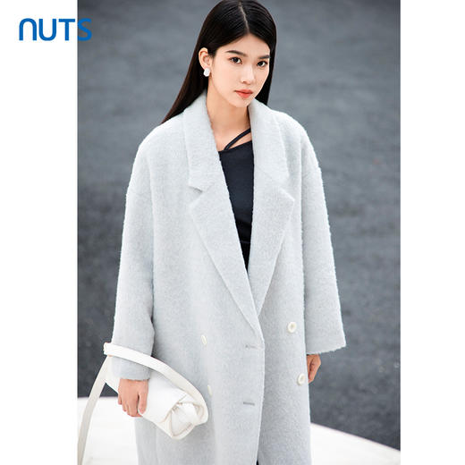 NUTS商场同款冬款气质百搭通勤蓝色双面毛呢大衣长外套女4441501A1 商品图0