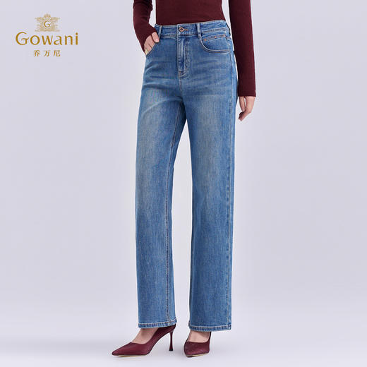 乔万尼2025冬新品高腰设计通勤利落感水洗工艺丹宁直筒牛仔裤EZ3F177 商品图2