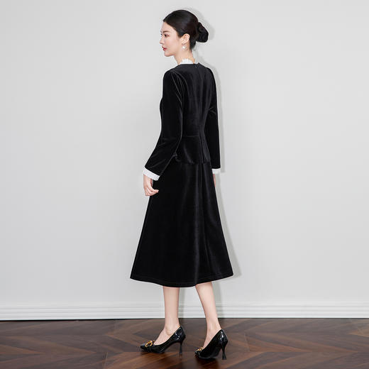 「高货wl」全新升级【铂金会员330/天猫449/差价119】(02311)洛诗琳法式赫本风木耳边连衣裙2025秋冬气质收腰丝绒裙女 商品图1