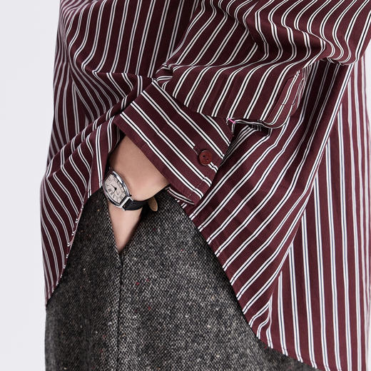 棉仓366604034-蓝色印花条纹长袖衬衫女25秋冬纯棉微宽松显瘦叠穿衬衣 商品图2