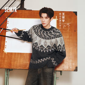 森马毛衫男冬季幻彩纱费尔岛提花针织衫2025新款情侣复古套头毛衣