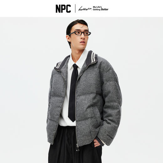 NPC潮牌毛织拼接撞色立领拉链鸭绒羽绒服短款夹克男秋冬NP58DJ40 商品图0