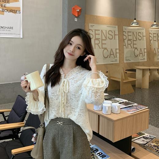 现货 茶歇小姐 矜贵千金感 蕾丝刺绣法式衬衫 商品图1